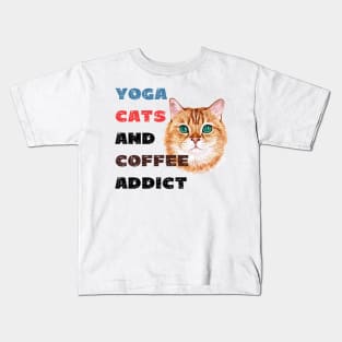 Yoga cats and coffee addict funny quote for yogi Kids T-Shirt